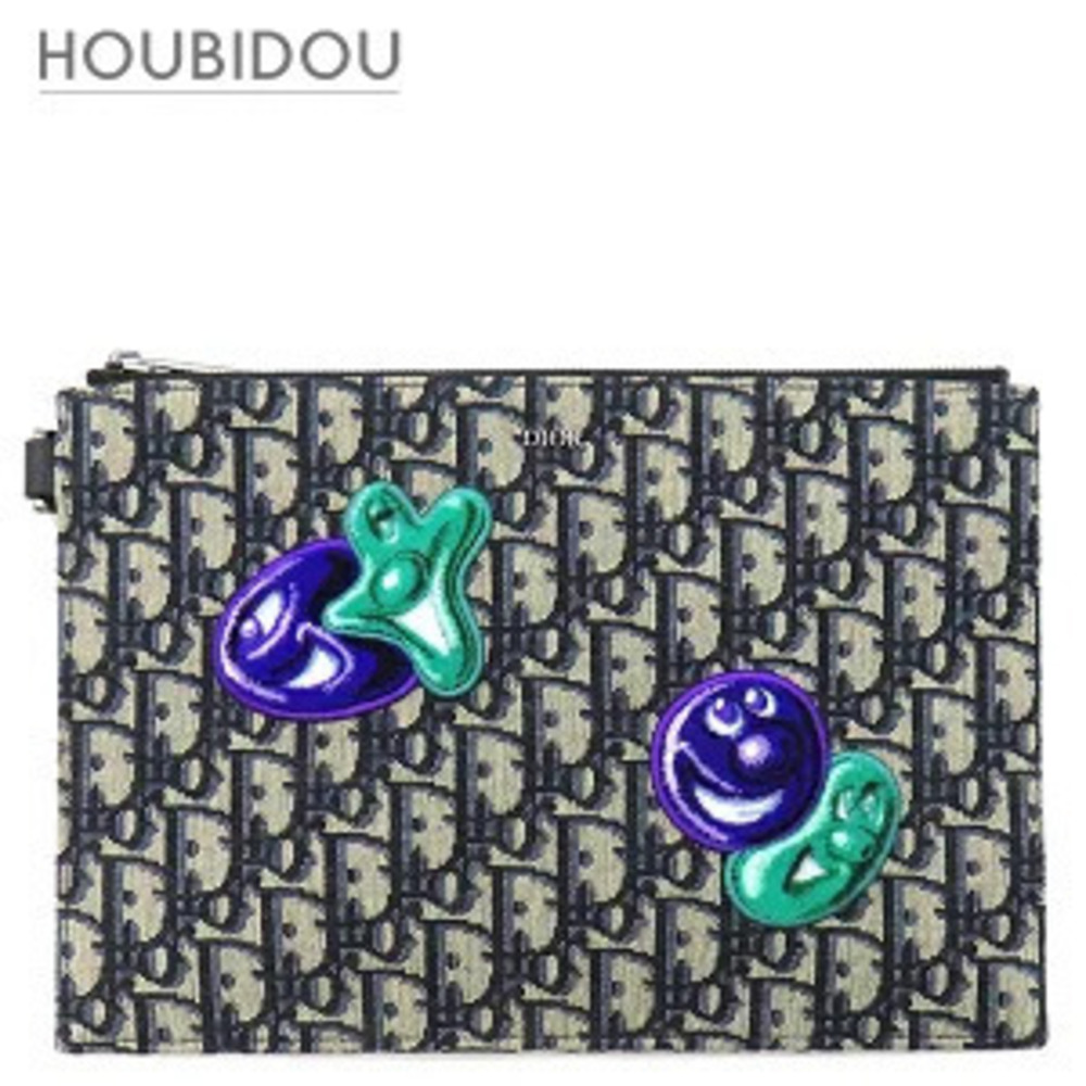 Christian Dior Kenny Scharf Bag Leather Jacquard Navy Blue Oblique